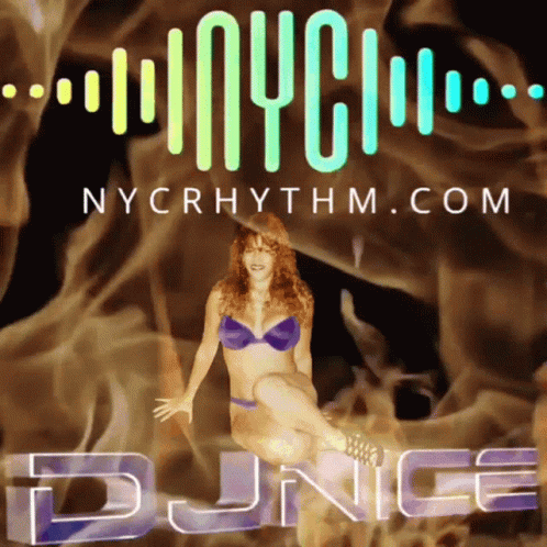 A Poster For Nycrhythm.com With A Woman In A Bikini GIF