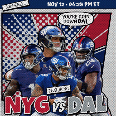 A Poster For Nyg Vs Dal Featuring A Speech Bubble Saying You 'Re Goin ' Down Dal GIF