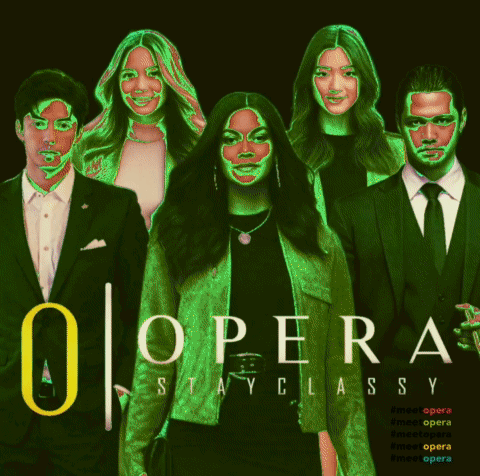 A Poster For Opera Stay Classy Shows A Group Of People Posing For A Picture GIF