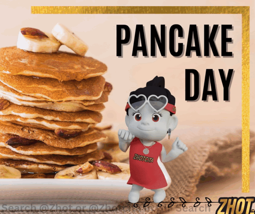 A Poster For Pancake Day With A Character Wearing A Shotgirl Jersey GIF