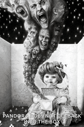 A Poster For Pandora Does Not Go Back Into The Box Features A Doll GIF
