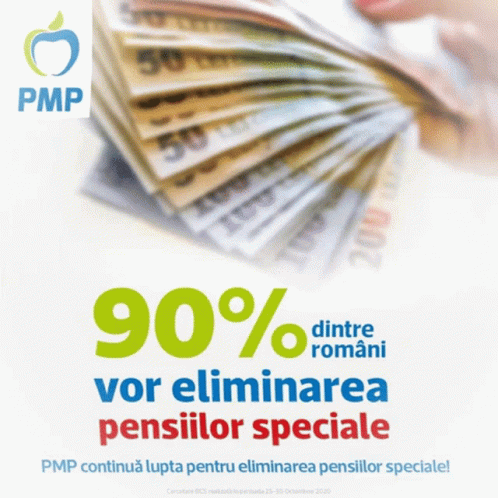 A Poster For Pmp That Says 90 % Dintre Romani Vor Eliminarea Pensiilor Speciale GIF
