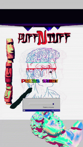 A Poster For Puff Tuff With A Statue Of A Man GIF