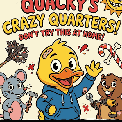 A Poster For Quacky 'S Crazy Quarters Shows A Duck And A Mouse GIF