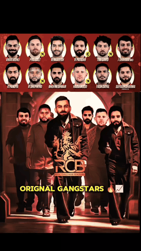 A Poster For Rcb Original Gangstars Shows A Group Of Men Walking Down A Hallway GIF