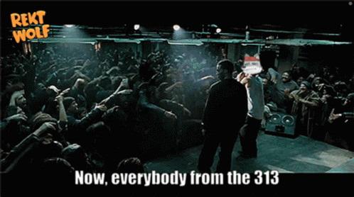 A Poster For Rekt Wolf Shows A Crowd Of People GIF