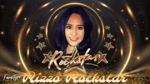 A Poster For Rizzo Rockstar Shows A Woman With Purple Hair GIF