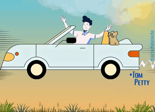 A Poster For Running Down A Dream Shows A Man Driving A Car GIF