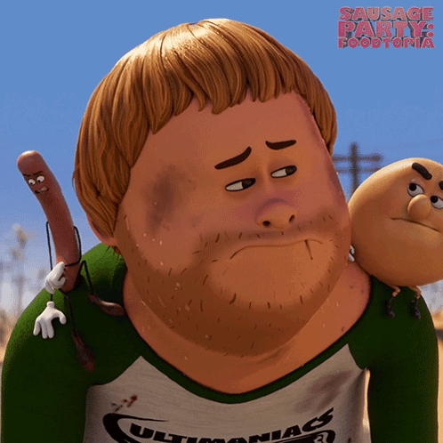a poster for sausage party foodtopia shows a man and a sausage