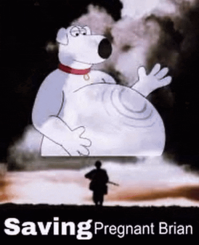 Saving Pregnant Brian Cartoon Dog With Large Belly GIF
