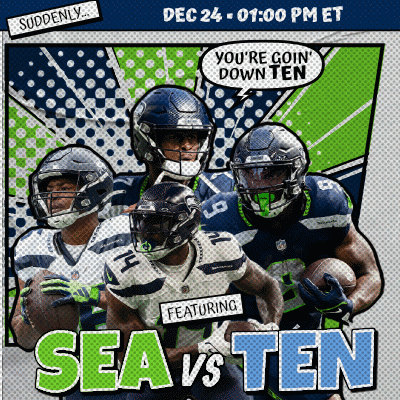 a poster for sea vs ten featuring four seahawks football players