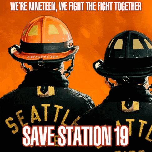 A Poster For Seattle Save Station 19 With Two Firefighters GIF