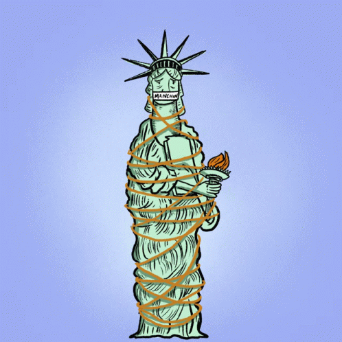 A Poster For Senator Manchin Holding America Hostage With A Statue Of Liberty GIF