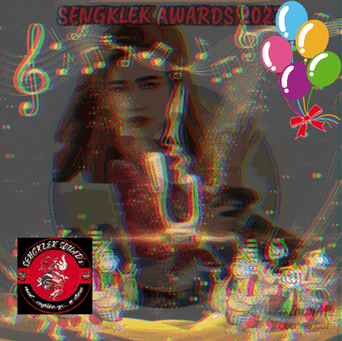 A Poster For Sengklek Awards 2021 With A Picture Of A Woman And Balloons GIF