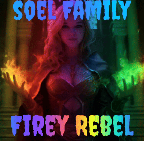 A Poster For Soel Family Firey Rebel With A Woman In A Costume GIF