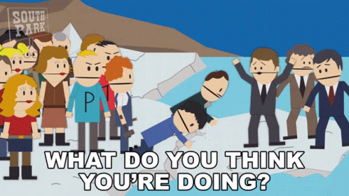A Poster For South Park Shows A Group Of People Standing In Front Of A Sign That Says South Park GIF