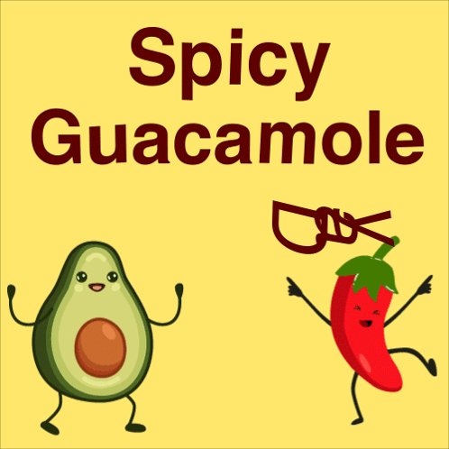 A Poster For Spicy Guacamole Day With An Avocado And A Chili Pepper GIF