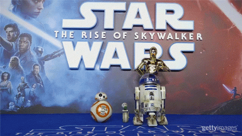 A Poster For Star Wars The Rise Of Skywalker With R2d2 And Bb-8 GIF