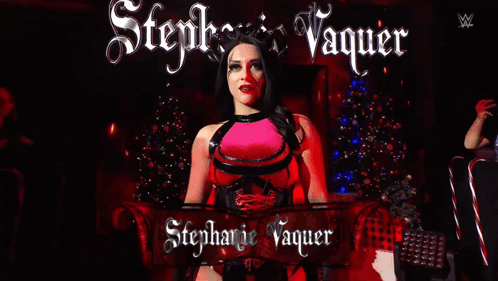A Poster For Stephanie Vaquer Shows A Woman In A Devil Costume GIF