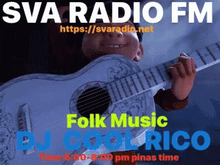 A Poster For Sva Radio Fm Shows A Cartoon Character Playing A Guitar GIF