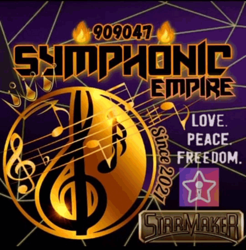 A Poster For Symphonic Empire Shows A Guitar And Music Notes GIF