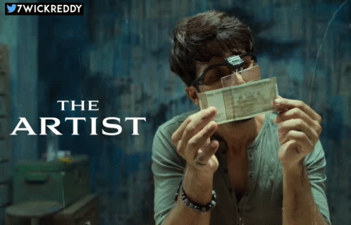 A Poster For The Artist Shows A Man Holding A Cheque In Front Of His Face GIF