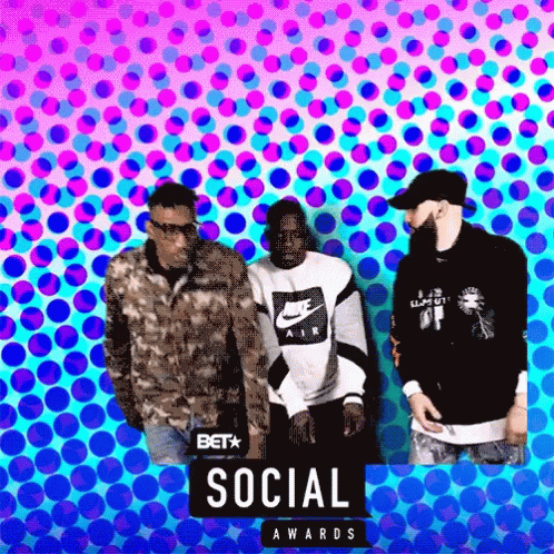 A Poster For The Bet Social Awards With Three Men GIF