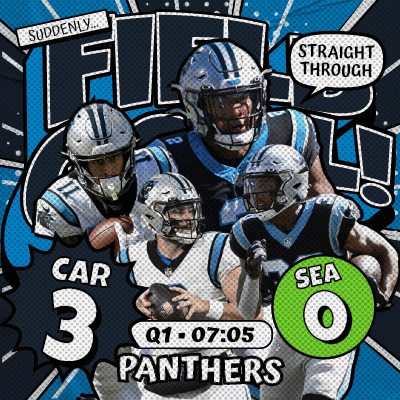 A Poster For The Carolina Panthers Football Team Shows A Speech Bubble That Says " Straight Through " GIF
