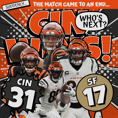 A Poster For The Cincinnati Bengals Football Team Shows Players Cin 31 And Sf 17 GIF
