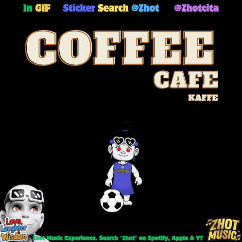 a poster for the coffee cafe with a cartoon character on it