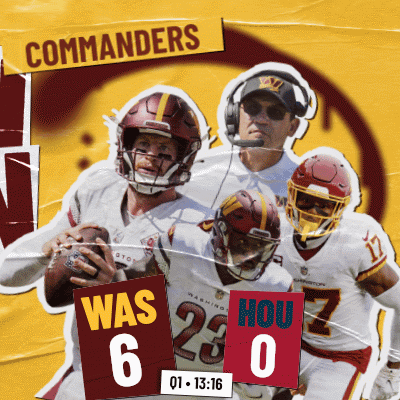 A Poster For The Commanders Football Team Shows A Score Of 6 To Hou GIF