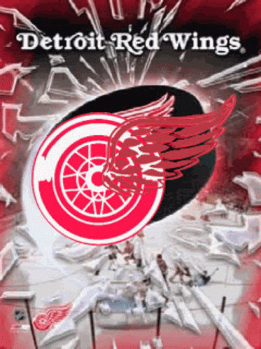 A Poster For The Detroit Red Wings Shows A Hockey Puck With Wings GIF