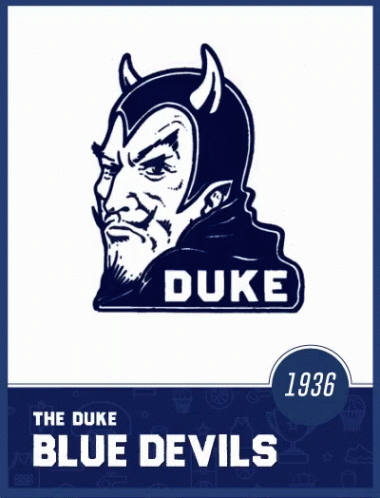 A Poster For The Duke Blue Devils With A Picture Of A Devil GIF