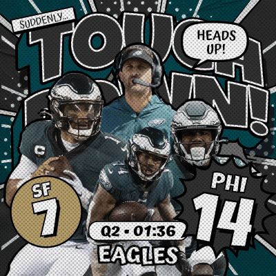a poster for the eagles football team with the headline " suddenly ... touch down "