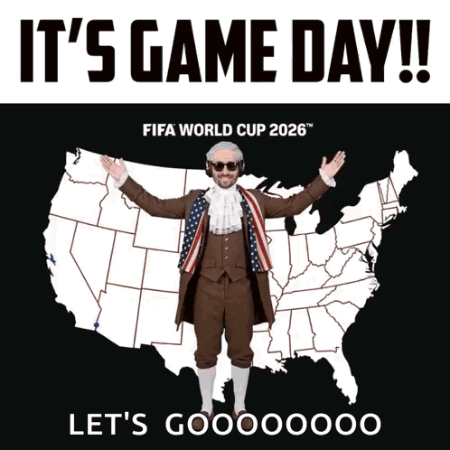 a poster for the fifa world cup 2026 with a man dressed as alexander hamilton