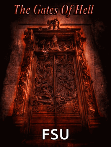 a poster for the gates of hell with fsu on the bottom right