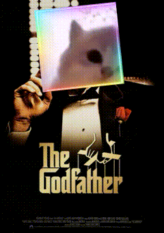 A Poster For The Godfather Shows A Man In A Tuxedo Holding A Rainbow Colored Box GIF