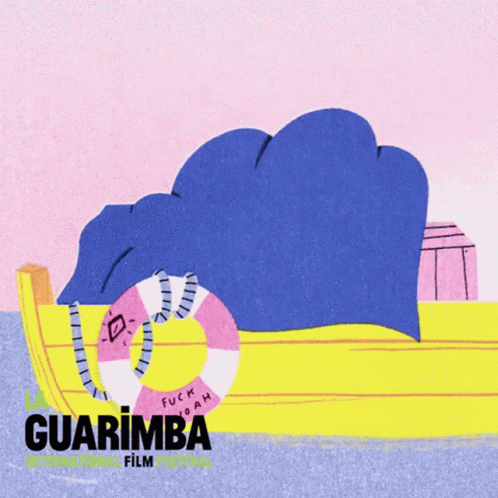 A Poster For The Guarimba International Film Festival Shows A Man In A Boat GIF