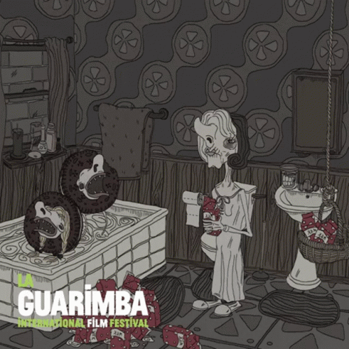 A Poster For The Guarimba International Film Festival Shows A Woman In A Bathtub GIF