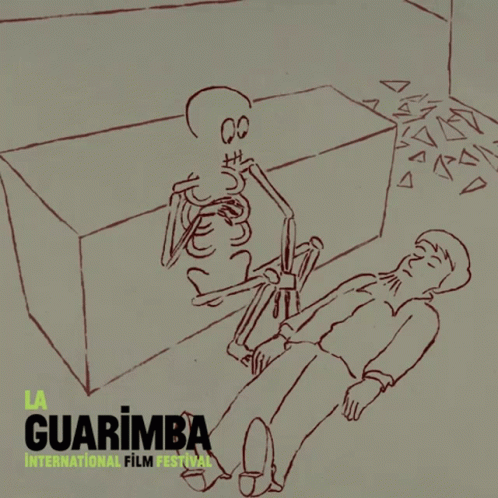 A Poster For The Guarimba International Film Festival With A Drawing Of A Skeleton GIF