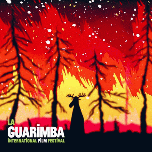 A Poster For The Guarimba International Film Festival With A Moose In The Foreground GIF
