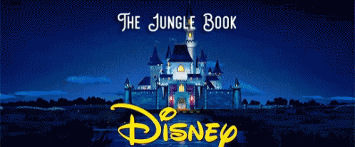 A Poster For The Jungle Book By Disney With A Castle In The Background GIF