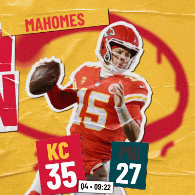 A Poster For The Kansas City Chiefs Shows A Football Player Throwing A Ball GIF