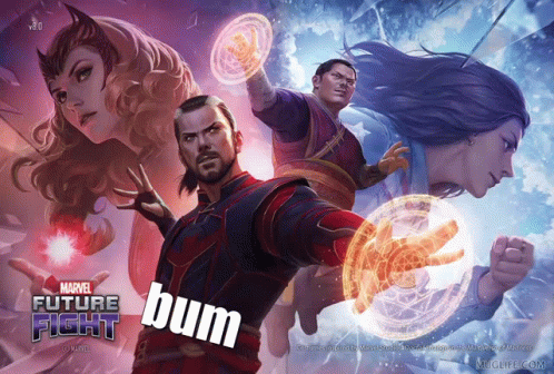A Poster For The Marvel Future Fight Shows Doctor Strange And Scarlet Witch GIF