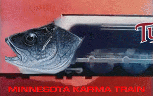 A Poster For The Minnesota Karma Train With A Fish On The Side GIF