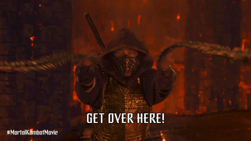 A Poster For The Mortal Kombat Movie Shows A Samurai Holding A Sword GIF