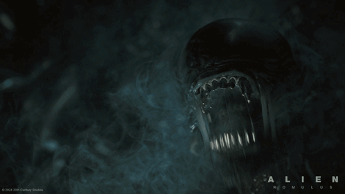 A Poster For The Movie Alien Is Shown With Smoke Coming Out Of It GIF