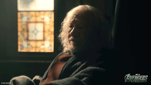 A Poster For The Movie Avengers Doomsday Shows An Elderly Man GIF