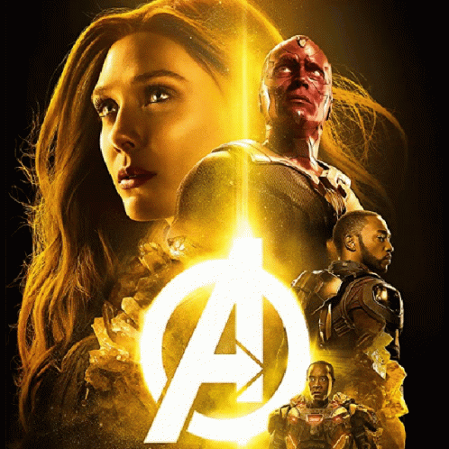 A Poster For The Movie Avengers Infinity War Features Scarlett Johansson Vision And Falcon GIF