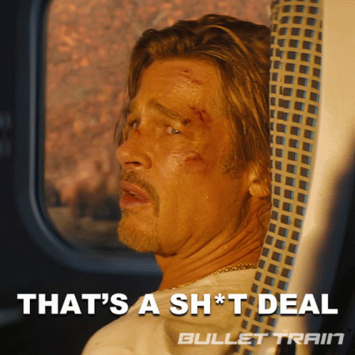A Poster For The Movie Bullet Train Shows A Man In A Chair GIF